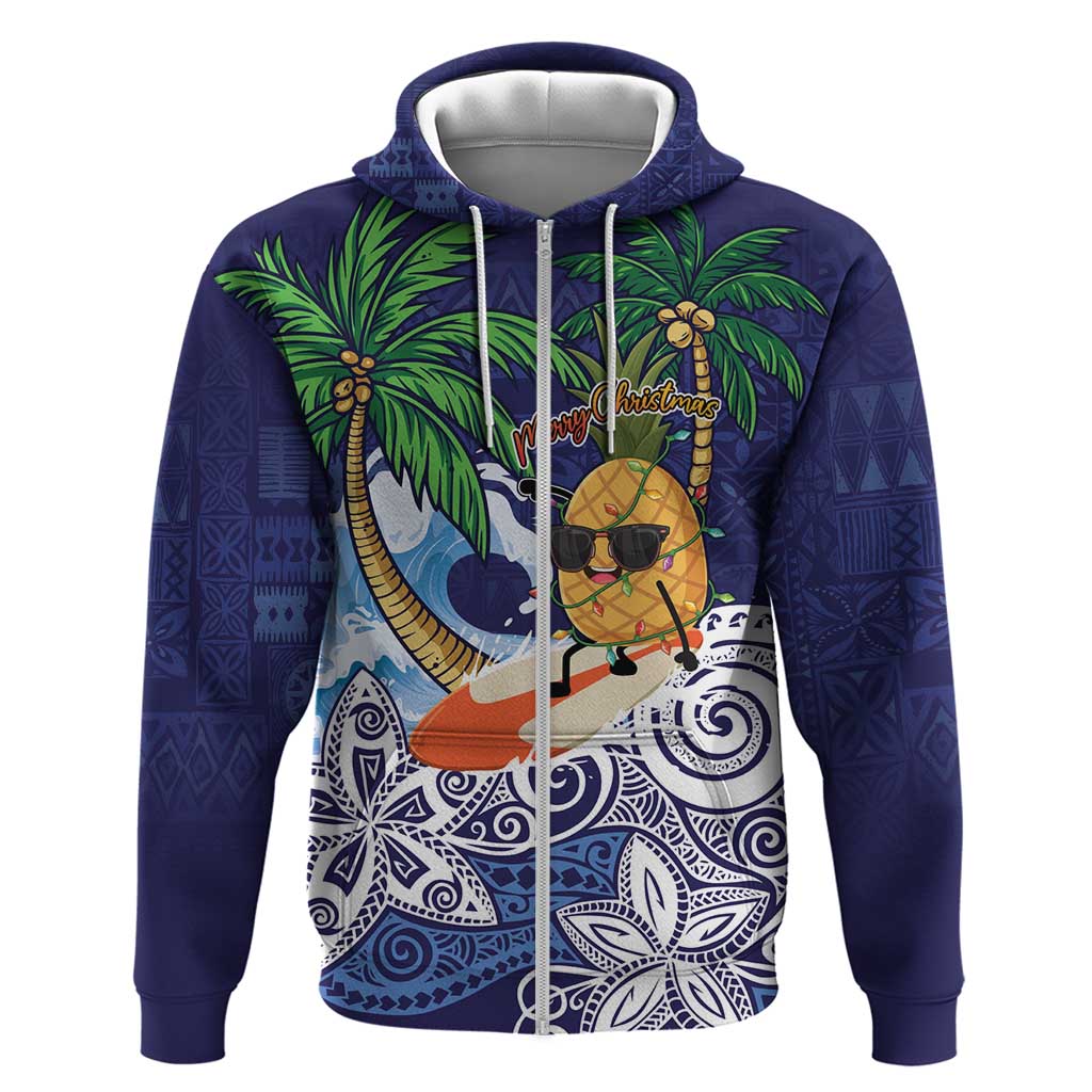 Tropical Christmas Polynesian Zip Hoodie Funny Surfing Pineapple Blue LT7 Zip Hoodie Blue - Polynesian Pride