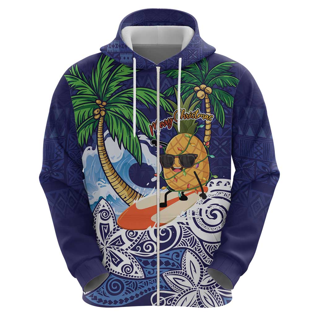 Tropical Christmas Polynesian Zip Hoodie Funny Surfing Pineapple Blue LT7 - Polynesian Pride