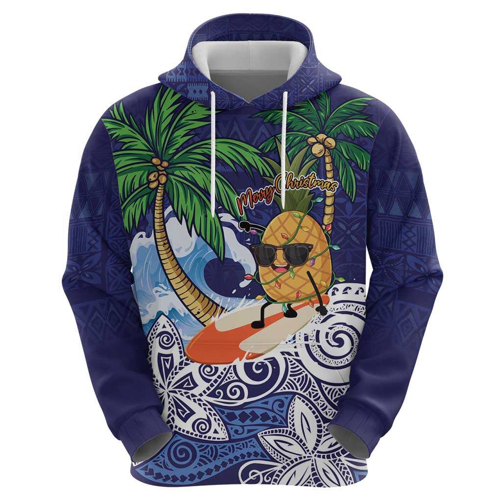 Tropical Christmas Polynesian Zip Hoodie Funny Surfing Pineapple Blue LT7 - Polynesian Pride