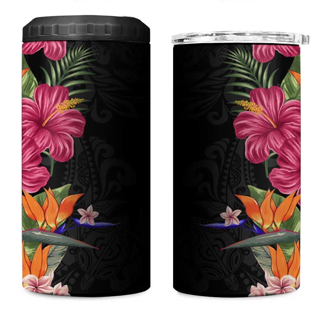 Hawaii Flowers Tribal Pattern 4 in 1 Can Cooler Tumbler