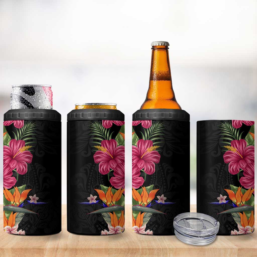 Hawaii Flowers Tribal Pattern 4 in 1 Can Cooler Tumbler