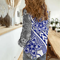 Traditional Polynesian Tribal Tattoo Retro Women Casual Shirt Blue LT9