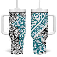 Turquoise Traditional Polynesian Tribal Tattoo Retro Tumbler With Handle