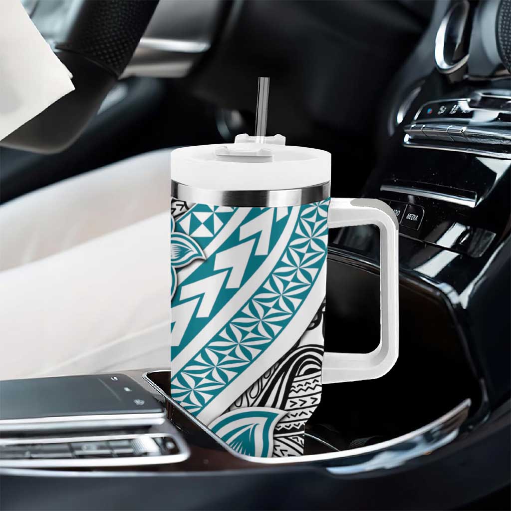Turquoise Traditional Polynesian Tribal Tattoo Retro Tumbler With Handle