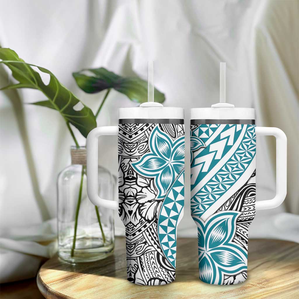 Turquoise Traditional Polynesian Tribal Tattoo Retro Tumbler With Handle