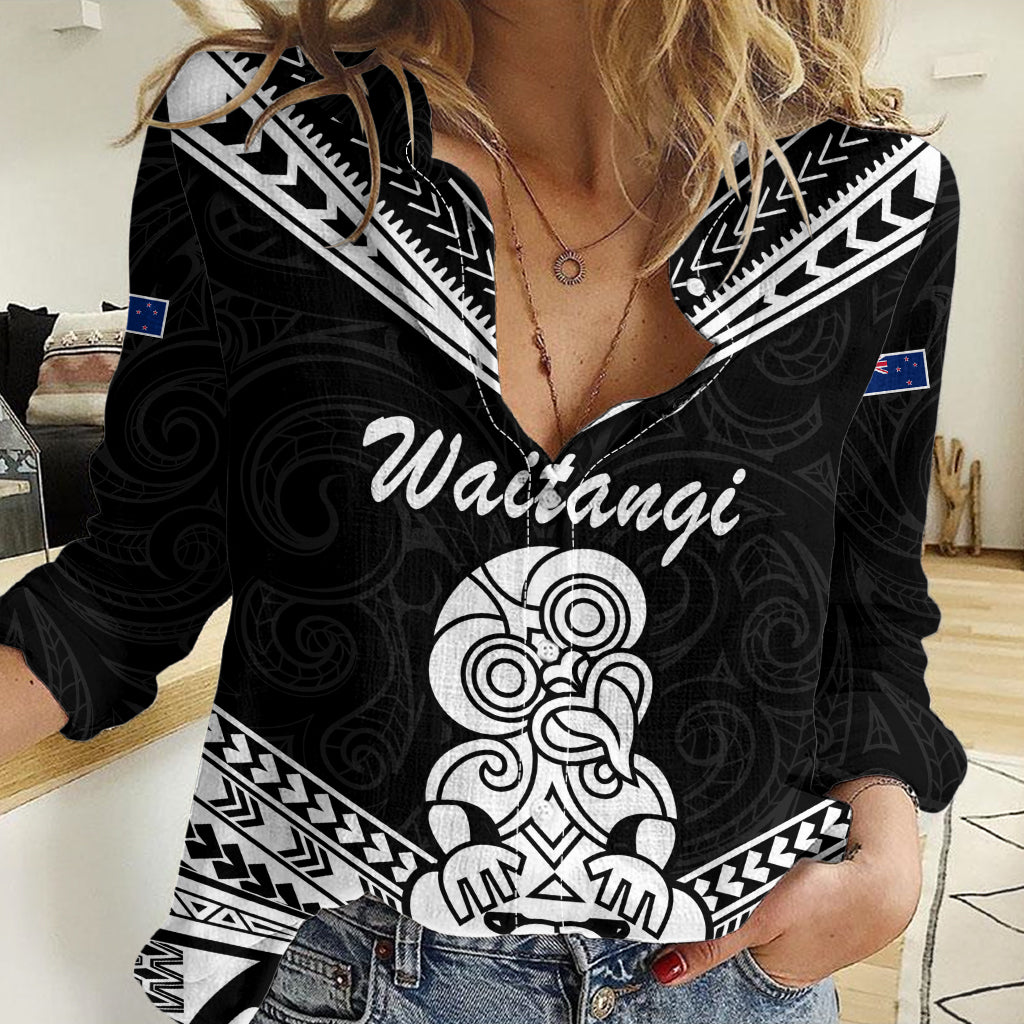 (Custom Personalised) Waitangi Maori Tiki Women Casual Shirt LT9 Female Black - Polynesian Pride
