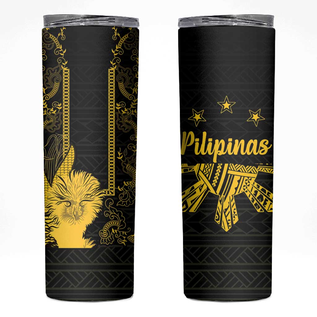 Philippines Eagle Barong Skinny Tumbler Filipino Eight Rayed Gold Sun