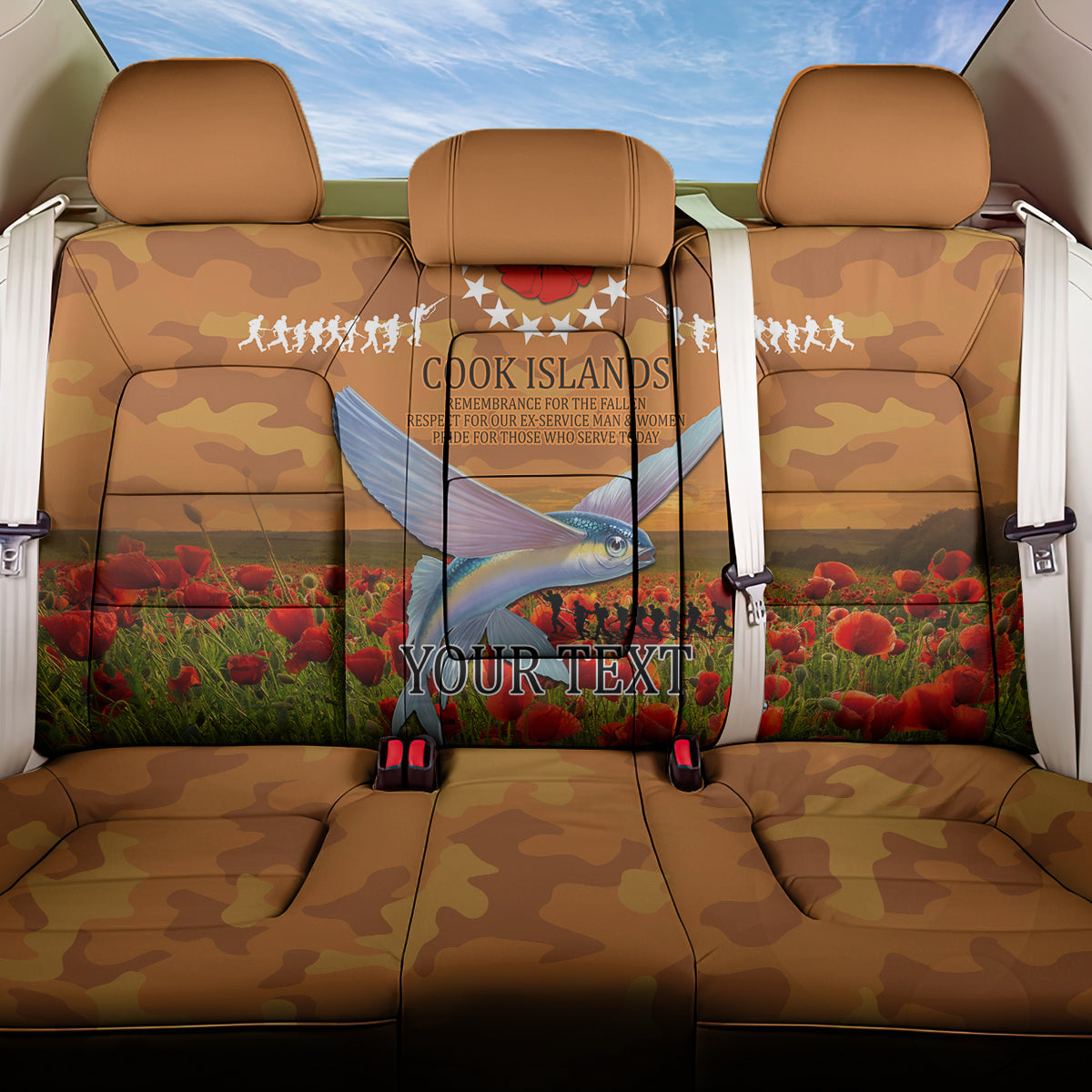 Cook Islands ANZAC Day Personalised Back Car Seat Cover with Poppy Field LT9 One Size Art - Polynesian Pride
