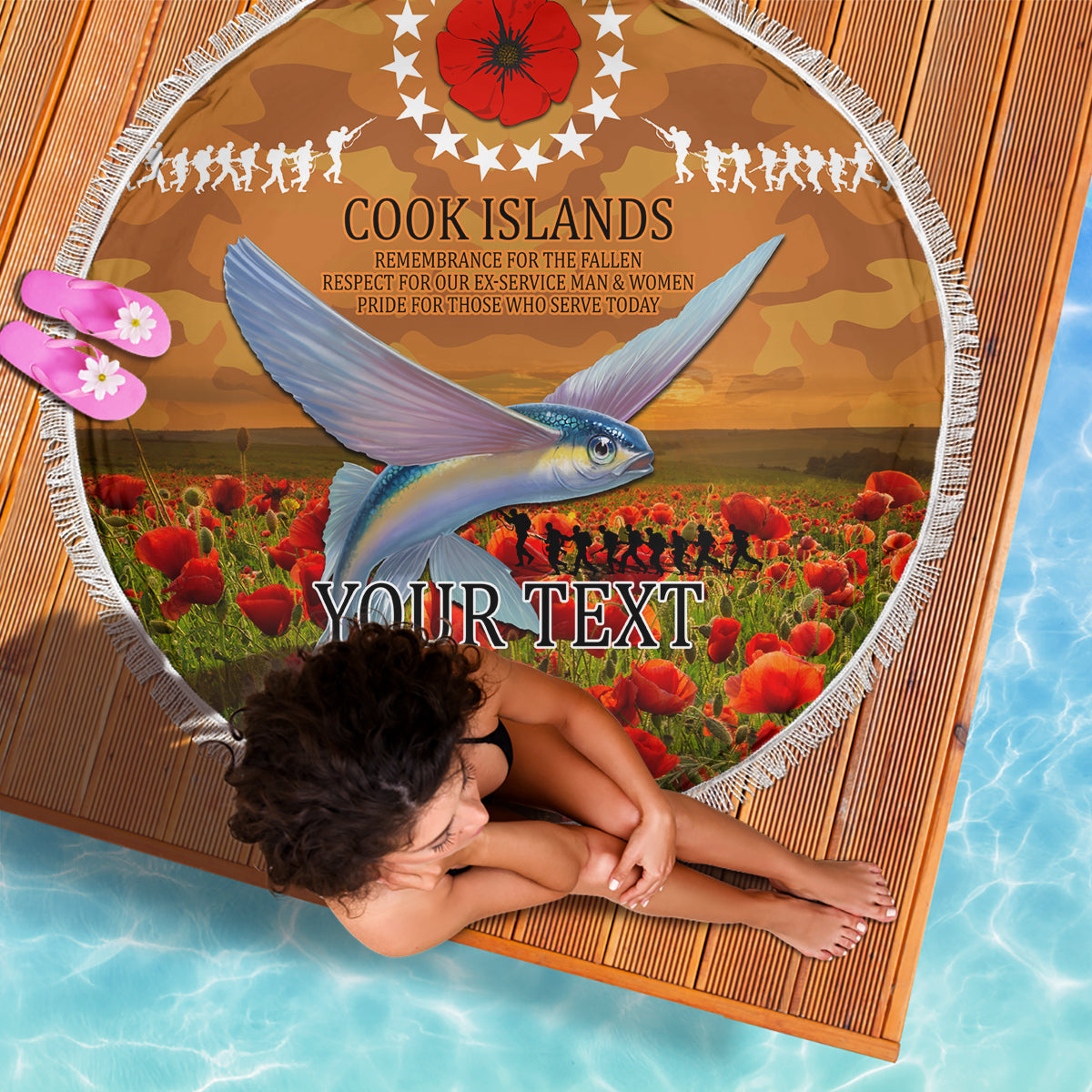 Cook Islands ANZAC Day Personalised Beach Blanket with Poppy Field LT9 - Polynesian Pride