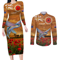 Cook Islands ANZAC Day Personalised Couples Matching Long Sleeve Bodycon Dress and Long Sleeve Button Shirt with Poppy Field LT9 Art - Polynesian Pride