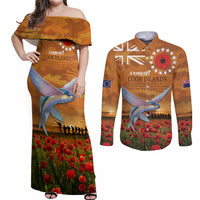 Cook Islands ANZAC Day Personalised Couples Matching Off Shoulder Maxi Dress and Long Sleeve Button Shirt with Poppy Field LT9 Art - Polynesian Pride