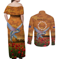 Cook Islands ANZAC Day Personalised Couples Matching Off Shoulder Maxi Dress and Long Sleeve Button Shirt with Poppy Field LT9 - Polynesian Pride