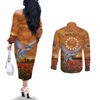 Cook Islands ANZAC Day Personalised Couples Matching Off The Shoulder Long Sleeve Dress and Long Sleeve Button Shirt with Poppy Field LT9 - Polynesian Pride