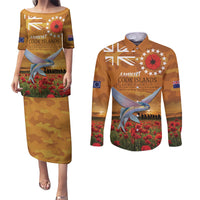Cook Islands ANZAC Day Personalised Couples Matching Puletasi and Long Sleeve Button Shirt with Poppy Field LT9 Art - Polynesian Pride