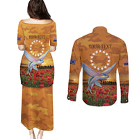 Cook Islands ANZAC Day Personalised Couples Matching Puletasi and Long Sleeve Button Shirt with Poppy Field LT9 - Polynesian Pride