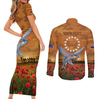Cook Islands ANZAC Day Personalised Couples Matching Short Sleeve Bodycon Dress and Long Sleeve Button Shirt with Poppy Field LT9 - Polynesian Pride