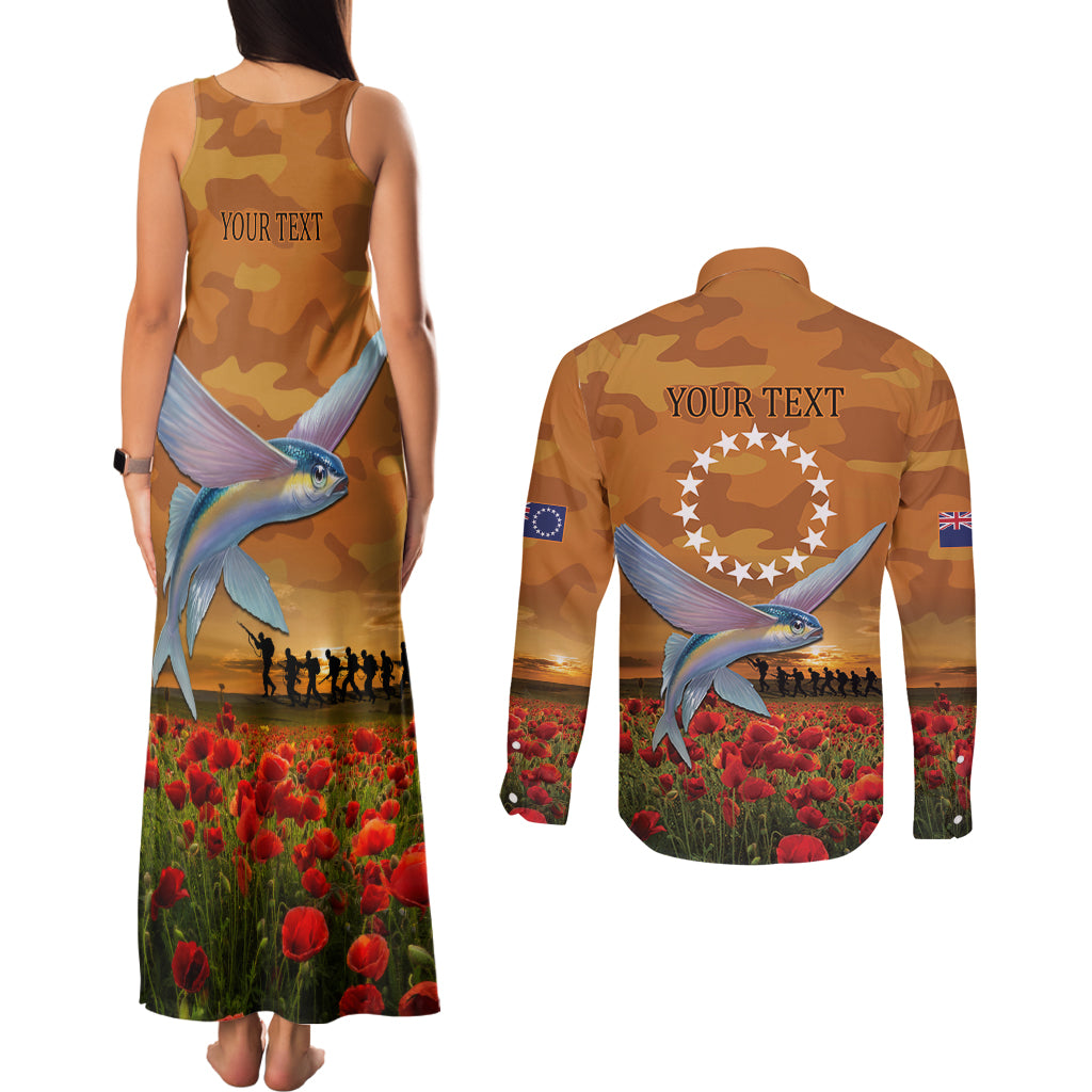 Cook Islands ANZAC Day Personalised Couples Matching Tank Maxi Dress and Long Sleeve Button Shirt with Poppy Field LT9 - Polynesian Pride