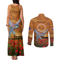 Cook Islands ANZAC Day Personalised Couples Matching Tank Maxi Dress and Long Sleeve Button Shirt with Poppy Field LT9 - Polynesian Pride