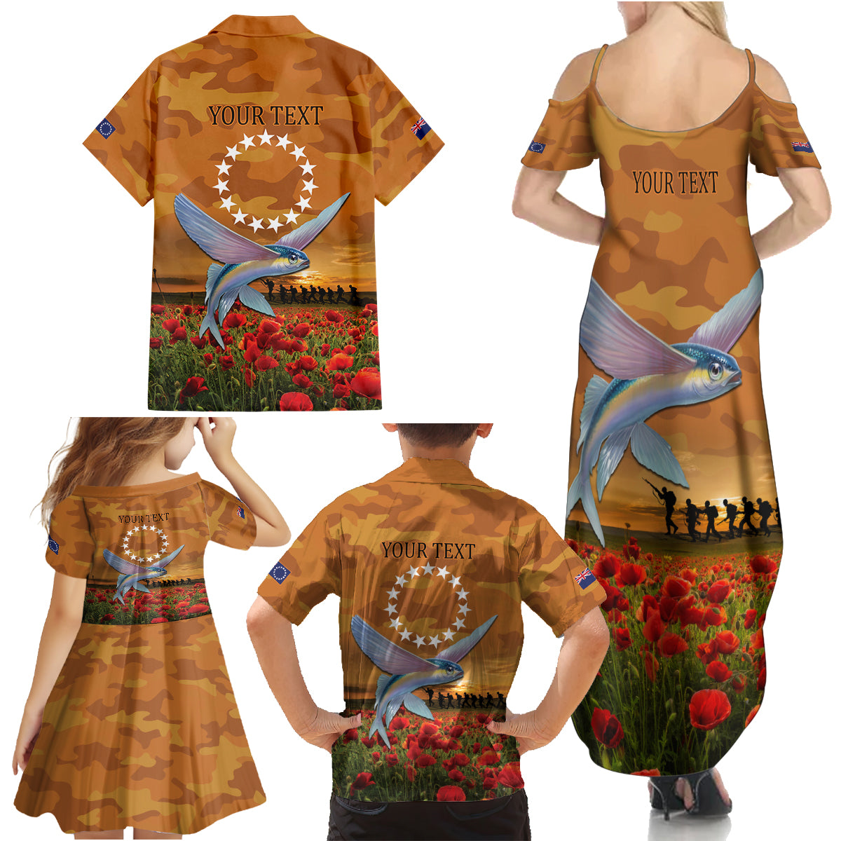 Cook Islands ANZAC Day Personalised Family Matching Summer Maxi Dress and Hawaiian Shirt with Poppy Field LT9 - Polynesian Pride