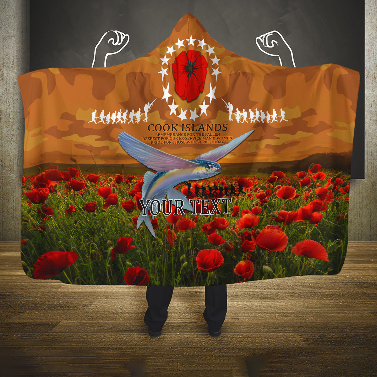 Cook Islands ANZAC Day Personalised Hooded Blanket with Poppy Field LT9 One Size Art - Polynesian Pride