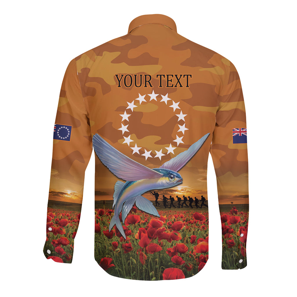 Cook Islands ANZAC Day Personalised Long Sleeve Button Shirt with Poppy Field LT9 - Polynesian Pride