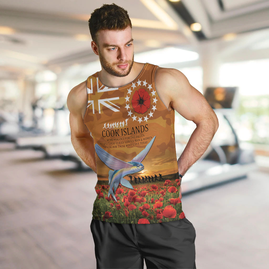 Cook Islands ANZAC Day Personalised Men Tank Top with Poppy Field LT9 Art - Polynesian Pride