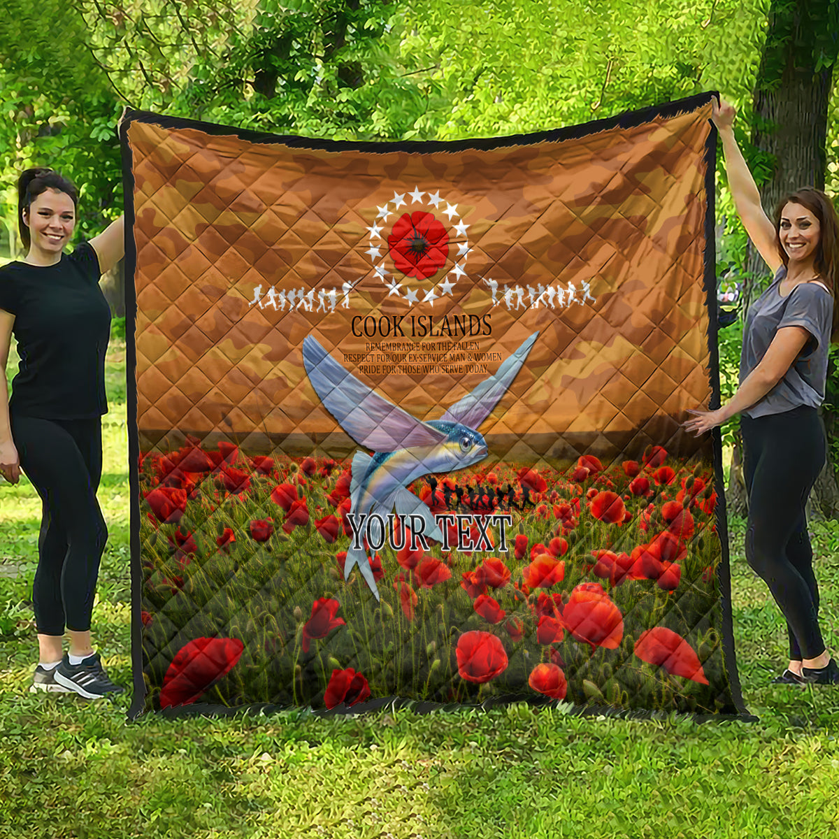 Cook Islands ANZAC Day Personalised Quilt with Poppy Field LT9 - Polynesian Pride