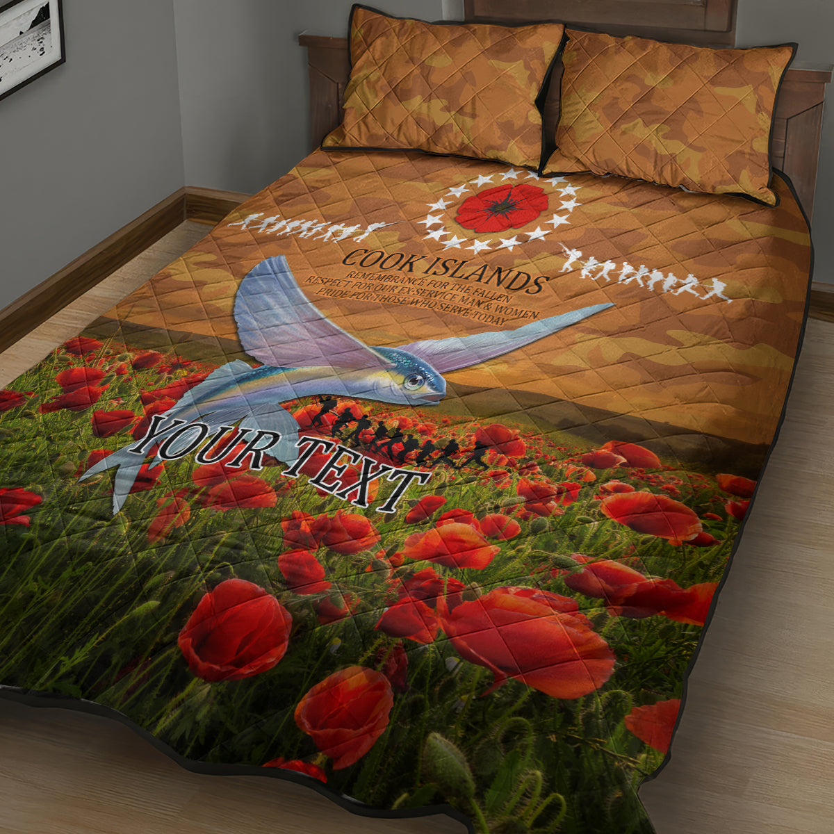 Cook Islands ANZAC Day Personalised Quilt Bed Set with Poppy Field LT9 - Polynesian Pride