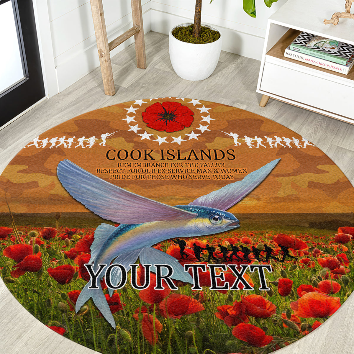 Cook Islands ANZAC Day Personalised Round Carpet with Poppy Field LT9 Art - Polynesian Pride