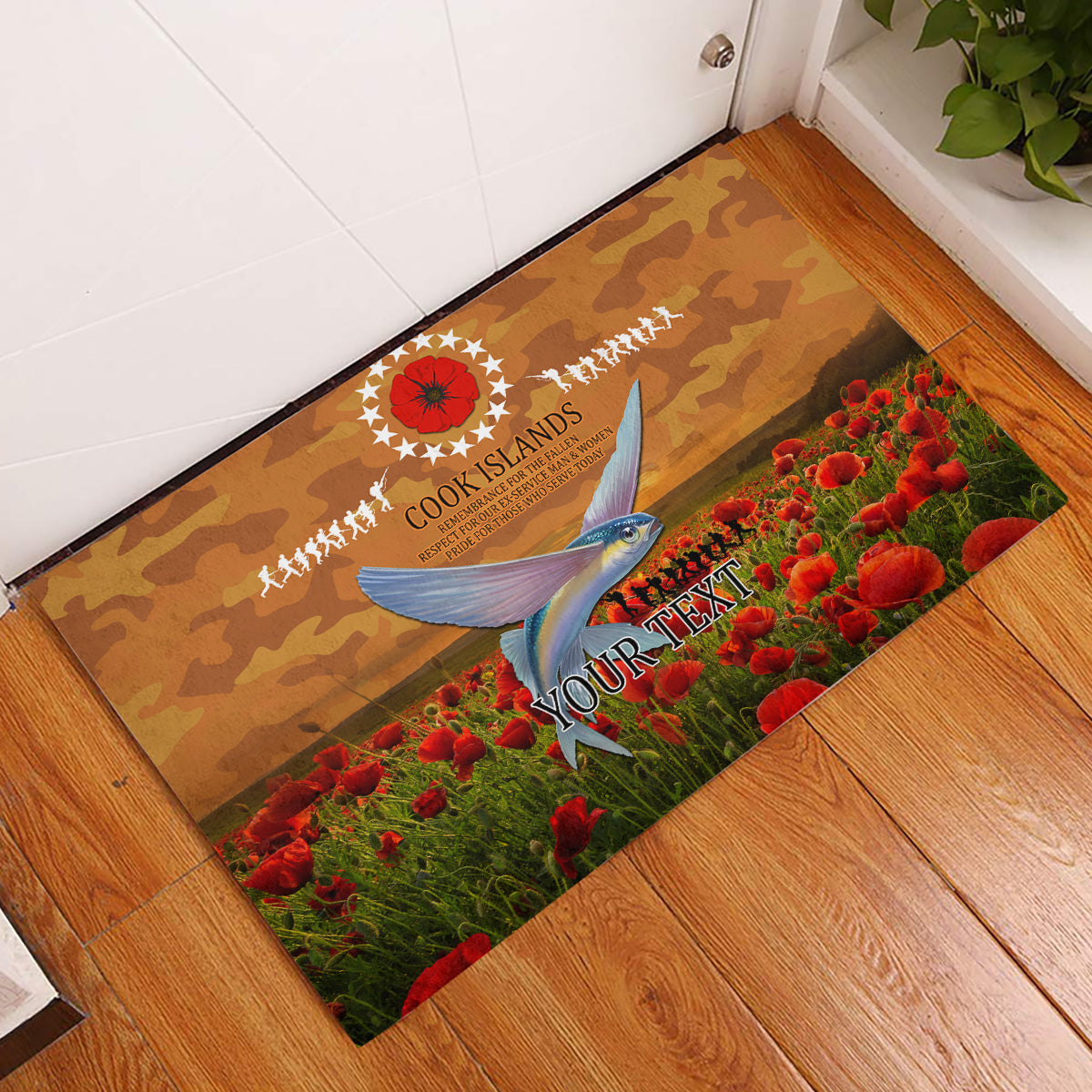 Cook Islands ANZAC Day Personalised Rubber Doormat with Poppy Field LT9 Art - Polynesian Pride