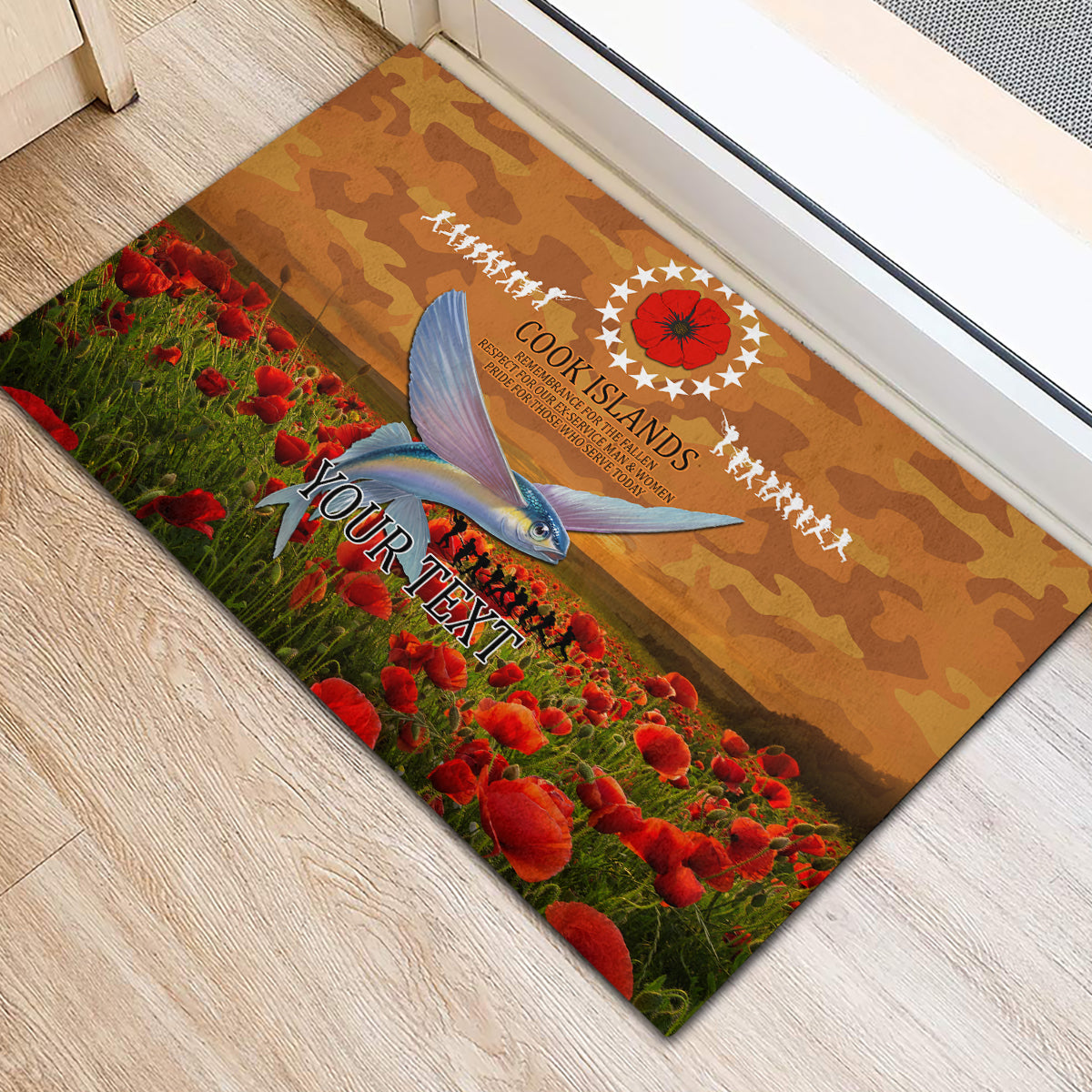 Cook Islands ANZAC Day Personalised Rubber Doormat with Poppy Field LT9 - Polynesian Pride