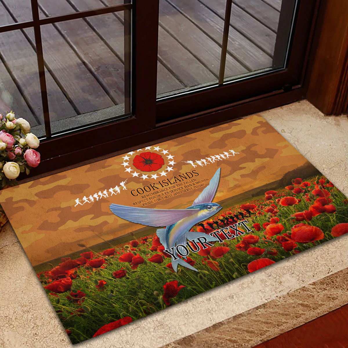 Cook Islands ANZAC Day Personalised Rubber Doormat with Poppy Field LT9 - Polynesian Pride