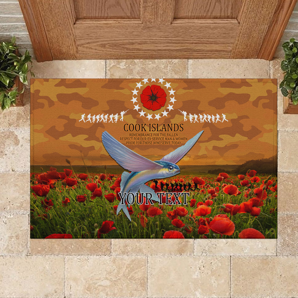Cook Islands ANZAC Day Personalised Rubber Doormat with Poppy Field LT9 - Polynesian Pride