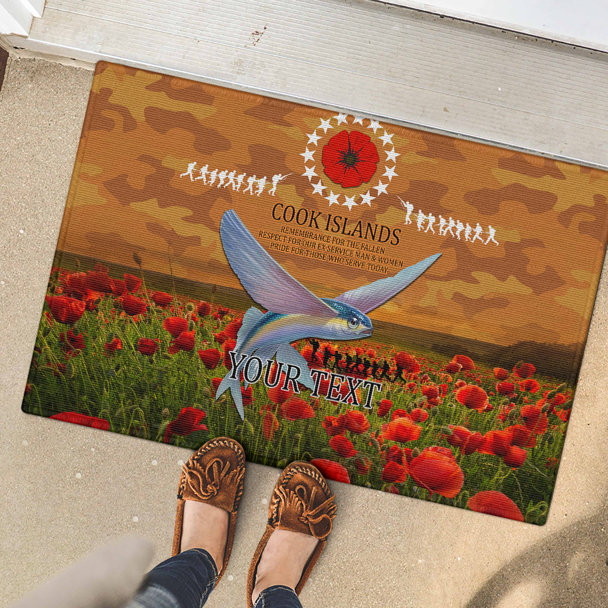 Cook Islands ANZAC Day Personalised Rubber Doormat with Poppy Field LT9 - Polynesian Pride