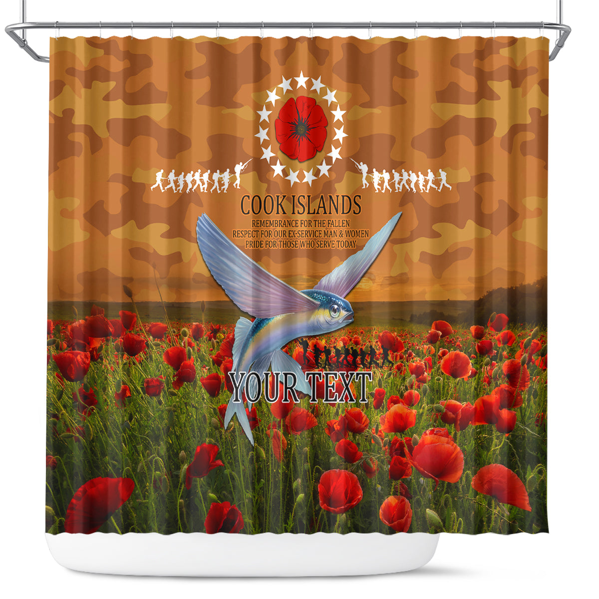 Cook Islands ANZAC Day Personalised Shower Curtain with Poppy Field LT9 Art - Polynesian Pride