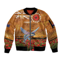Cook Islands ANZAC Day Personalised Sleeve Zip Bomber Jacket with Poppy Field LT9 Unisex Art - Polynesian Pride