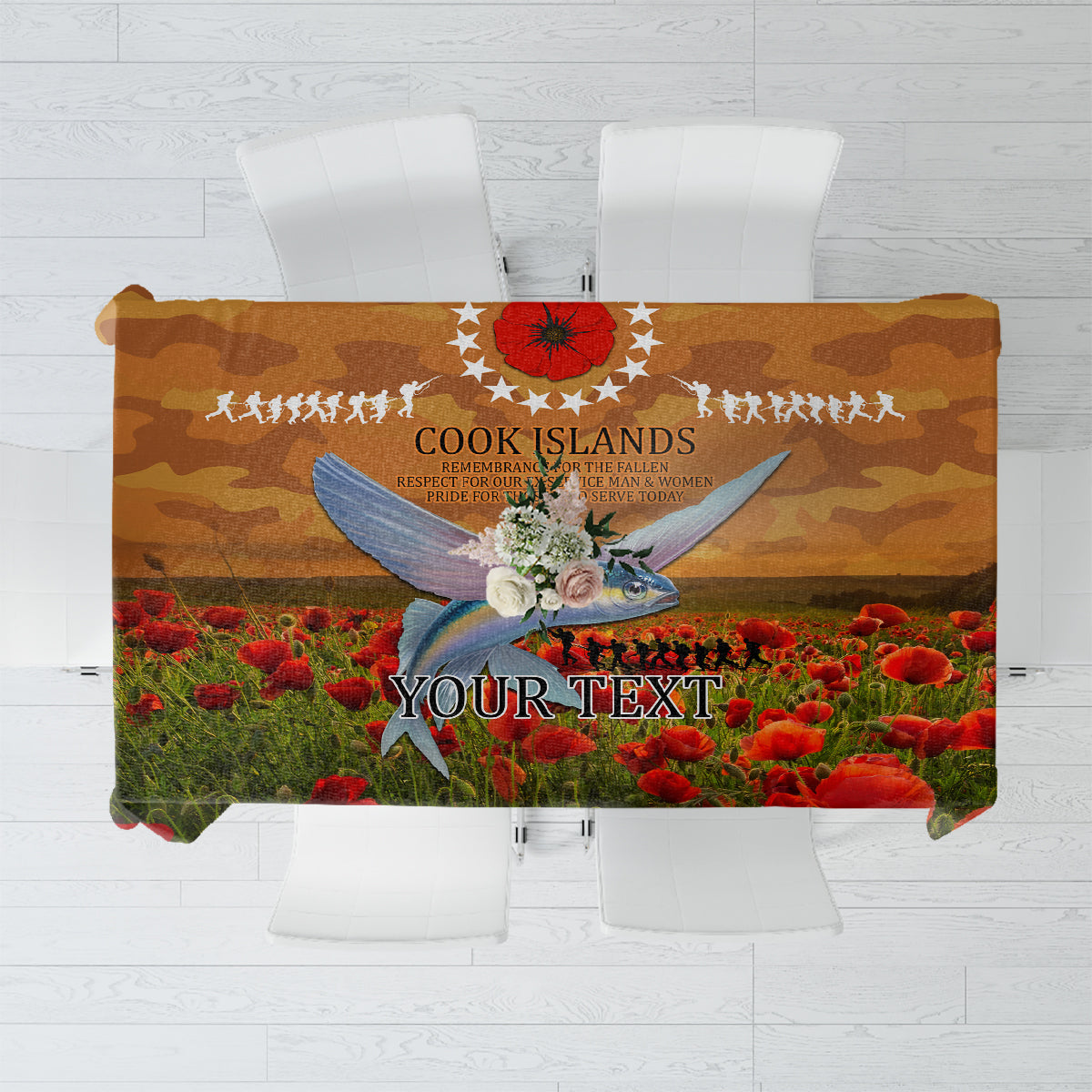 Cook Islands ANZAC Day Personalised Tablecloth with Poppy Field LT9 Art - Polynesian Pride