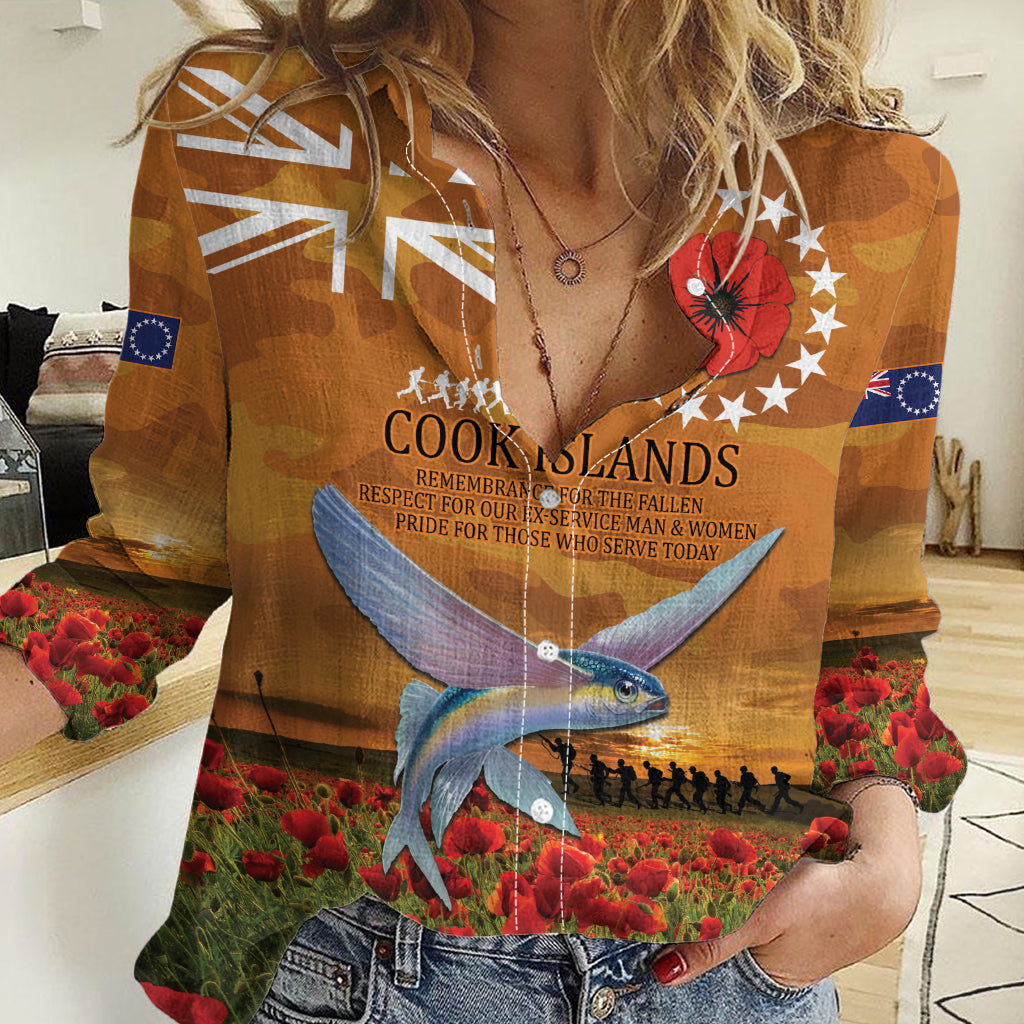 Cook Islands ANZAC Day Personalised Women Casual Shirt with Poppy Field LT9 Female Art - Polynesian Pride