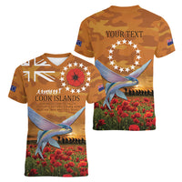 Cook Islands ANZAC Day Personalised Women V Neck T Shirt with Poppy Field LT9 - Polynesian Pride