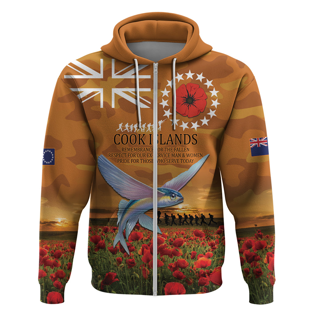Cook Islands ANZAC Day Personalised Zip Hoodie with Poppy Field LT9 Zip Hoodie Art - Polynesian Pride