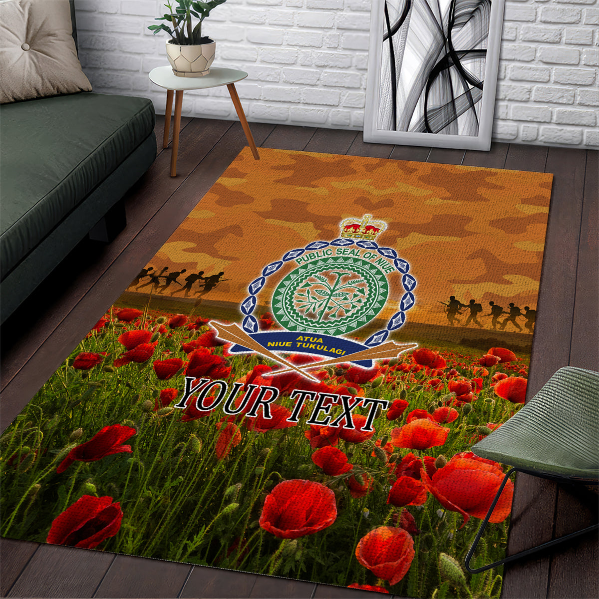 Niue ANZAC Day Personalised Area Rug with Poppy Field LT9 Art - Polynesian Pride