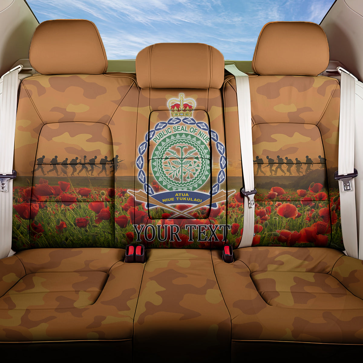 Niue ANZAC Day Personalised Back Car Seat Cover with Poppy Field LT9 One Size Art - Polynesian Pride