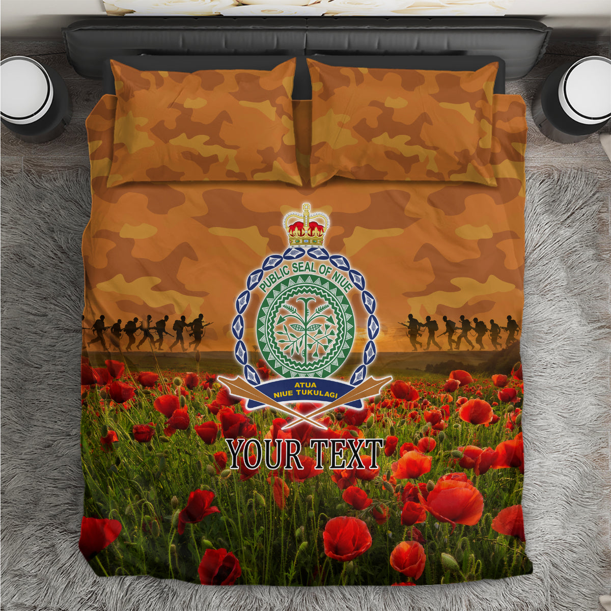 Niue ANZAC Day Personalised Bedding Set with Poppy Field LT9 Art - Polynesian Pride