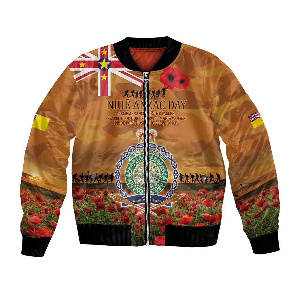 Niue ANZAC Day Personalised Bomber Jacket with Poppy Field LT9 Unisex Art - Polynesian Pride