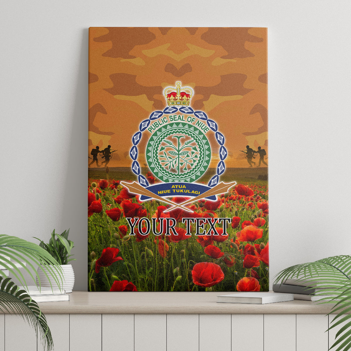 Niue ANZAC Day Personalised Canvas Wall Art with Poppy Field LT9 - Polynesian Pride