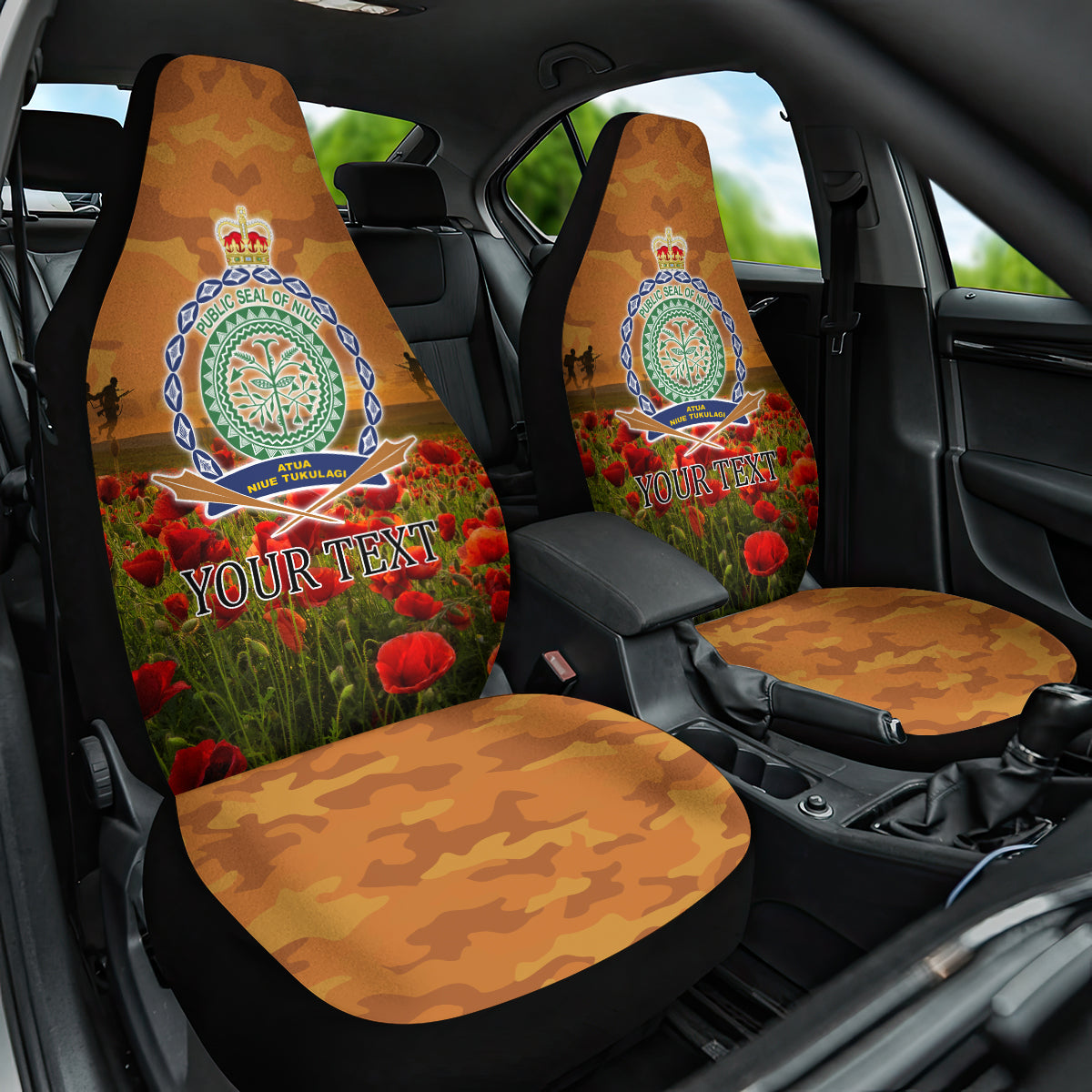 Niue ANZAC Day Personalised Car Seat Cover with Poppy Field LT9 One Size Art - Polynesian Pride
