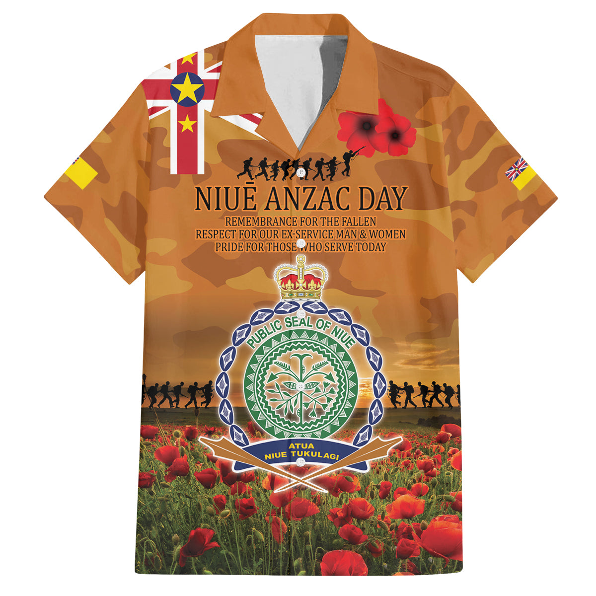 Niue ANZAC Day Personalised Family Matching Puletasi and Hawaiian Shirt with Poppy Field LT9 Dad's Shirt - Short Sleeve Art - Polynesian Pride