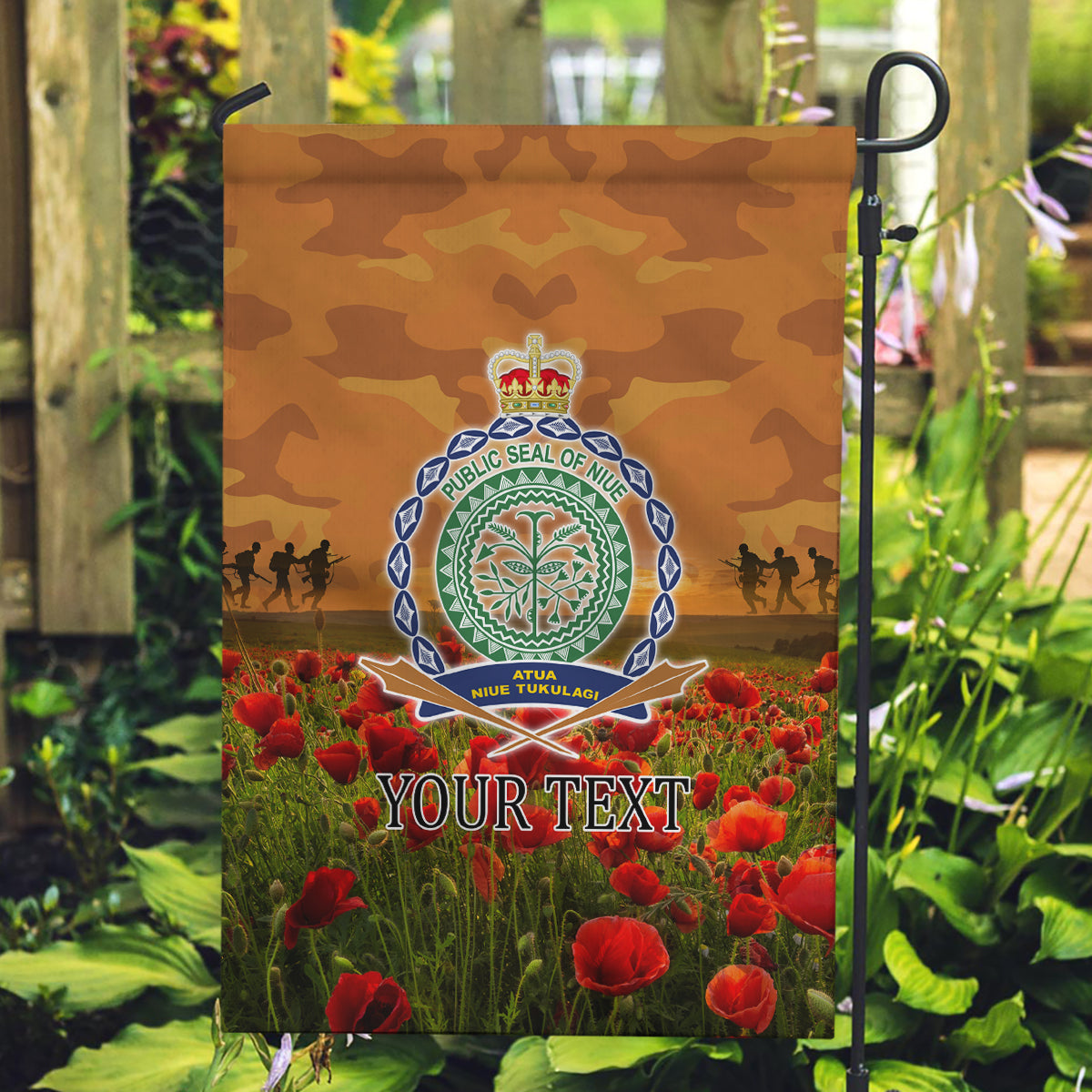 Niue ANZAC Day Personalised Garden Flag with Poppy Field LT9 Garden Flag Art - Polynesian Pride