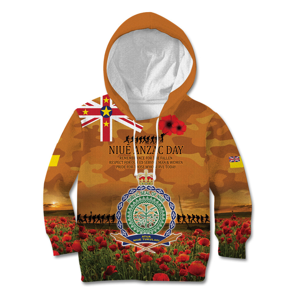 Niue ANZAC Day Personalised Kid Hoodie with Poppy Field LT9 Hoodie Art - Polynesian Pride