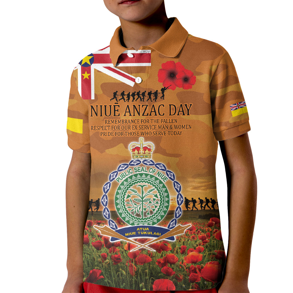 Niue ANZAC Day Personalised Kid Polo Shirt with Poppy Field LT9 Kid Art - Polynesian Pride